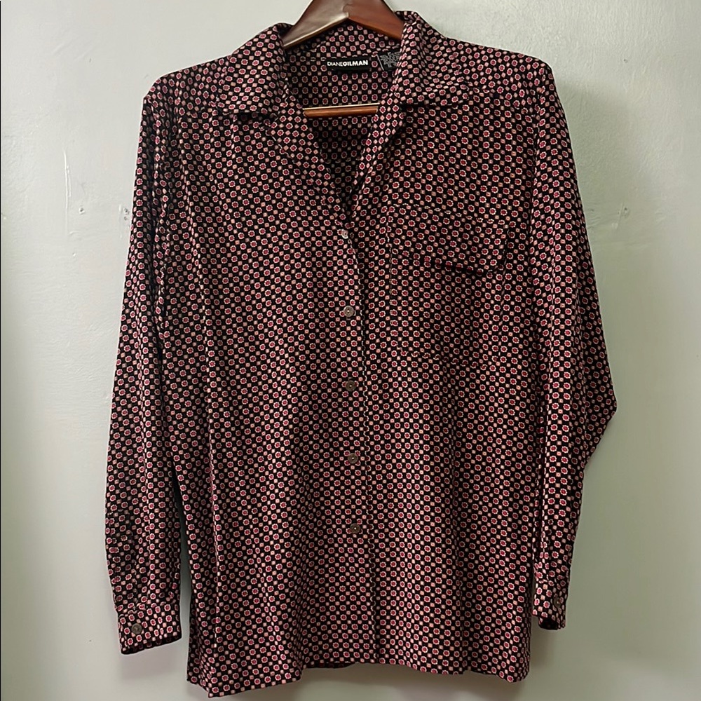Silk Diane Gilman Black and Pink Button Down Shirt